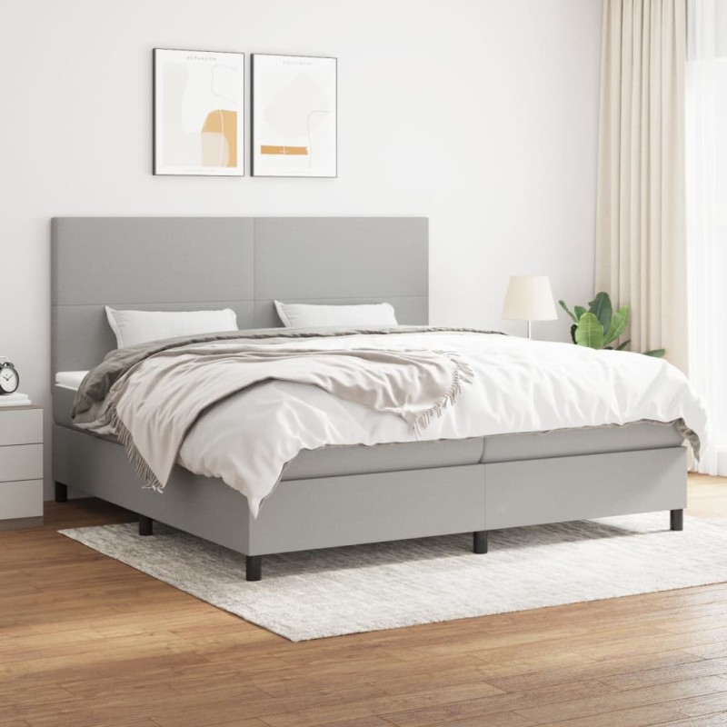 vidaXL Cama box spring con colchón tela gris claro 200x200 cm vidaXL Cama box spring con colchón tela gris claro 200x200 cm