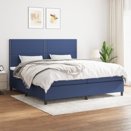 vidaXL Cama box spring con colchón tela azul 200x200 cm