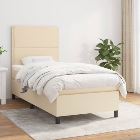 vidaXL Cama box spring con colchón tela color crema 90x190 cm