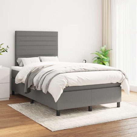 vidaXL Cama box spring con colchón tela gris oscuro 120x200 cm