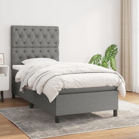 vidaXL Cama box spring con colchón tela gris oscuro 80x200 cm