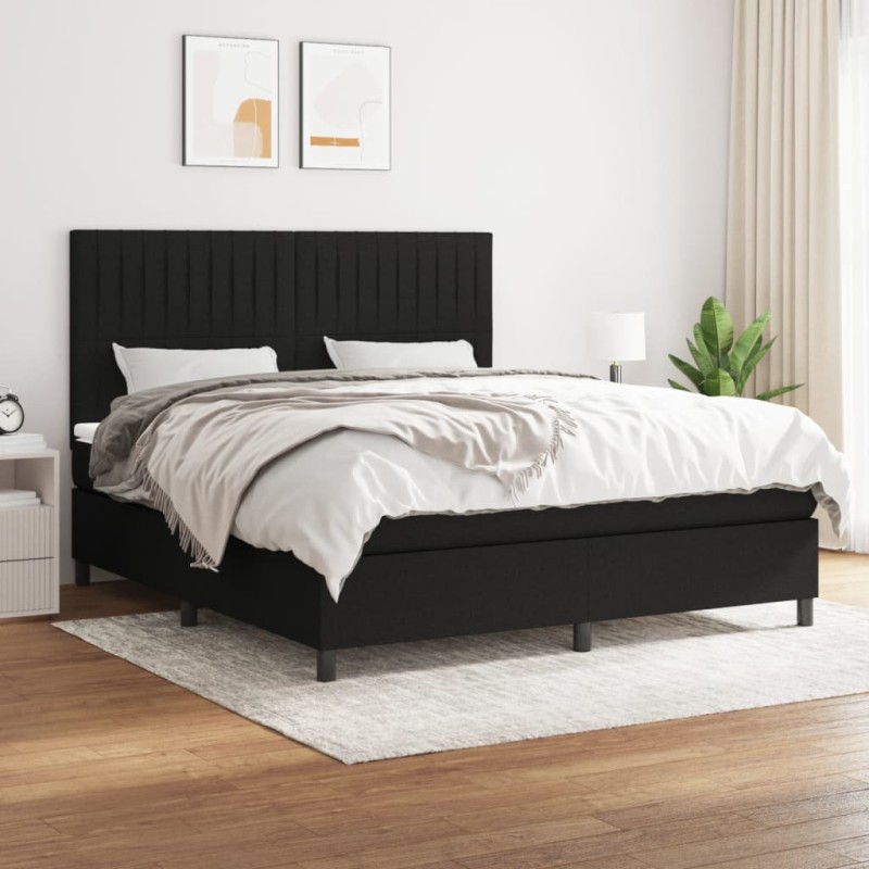 vidaXL Cama box spring con colchón tela negro 160x200 cm vidaXL Cama box spring con colchón tela negro 160x200 cm