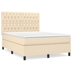 vidaXL Cama box spring con colchón tela color crema 140x200 cm