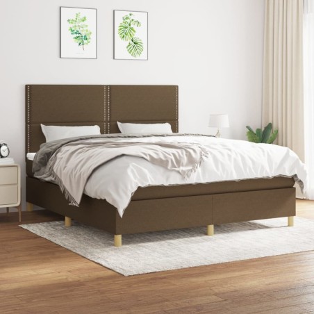 vidaXL Cama box spring con colchón tela marrón oscuro 160x200 cm