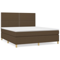 vidaXL Cama box spring con colchón tela marrón oscuro 160x200 cm