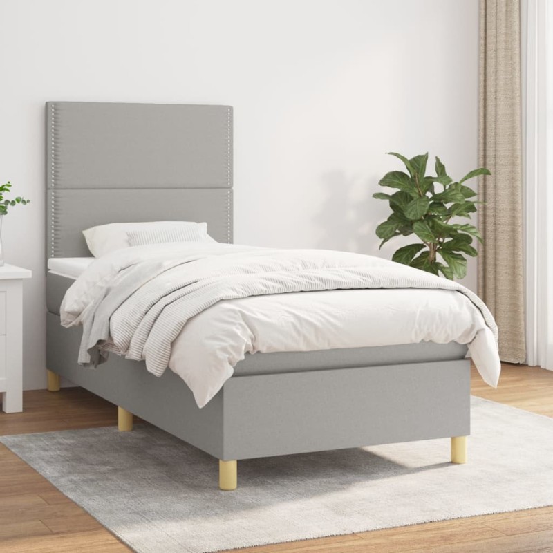 vidaXL Cama box spring con colchón tela gris claro 80x200 cm vidaXL Cama box spring con colchón tela gris claro 80x200 cm