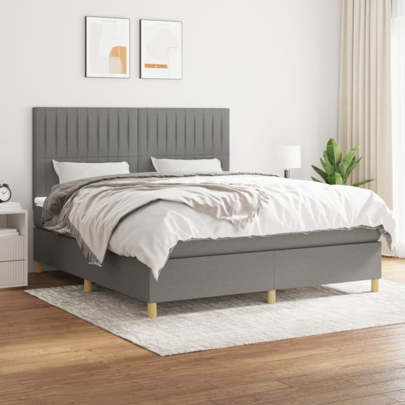 vidaXL Cama box spring con colchón tela gris oscuro 160x200 cm vidaXL Cama box spring con colchón tela gris oscuro 160x200 cm