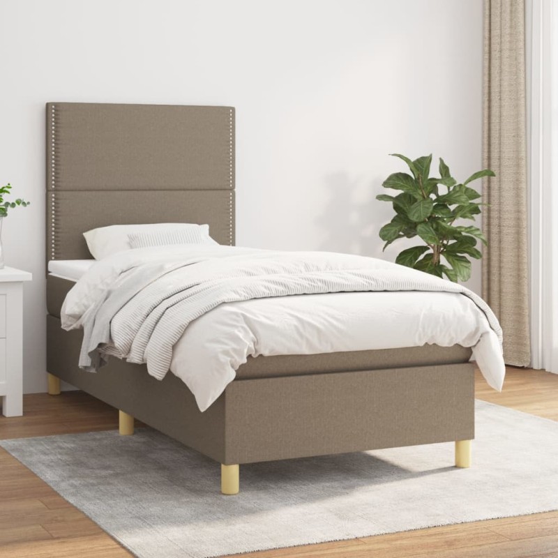 vidaXL Cama box spring con colchón tela gris taupe 90x190 cm vidaXL Cama box spring con colchón tela gris taupe 90x190 cm