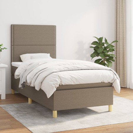 vidaXL Cama box spring con colchón tela gris taupe 90x190 cm