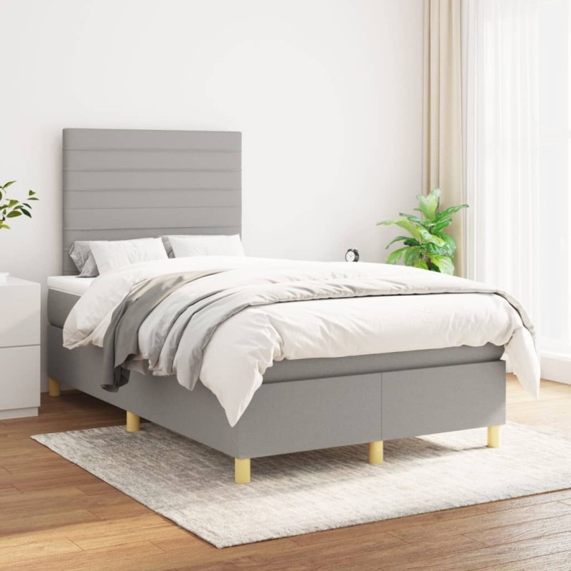 vidaXL Cama box spring con colchón tela gris claro 120x200 cm vidaXL Cama box spring con colchón tela gris claro 120x200 cm