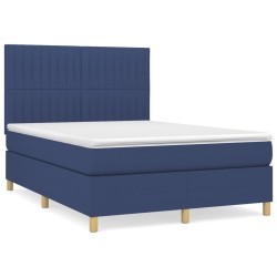 vidaXL Cama box spring con colchón tela azul 140x190 cm