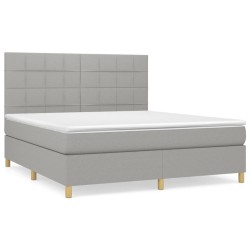 vidaXL Cama box spring con colchón tela gris claro 180x200 cm