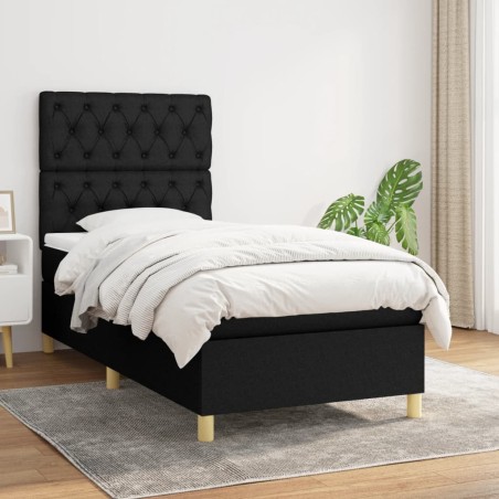 vidaXL Cama box spring con colchón tela negro 80x200 cm