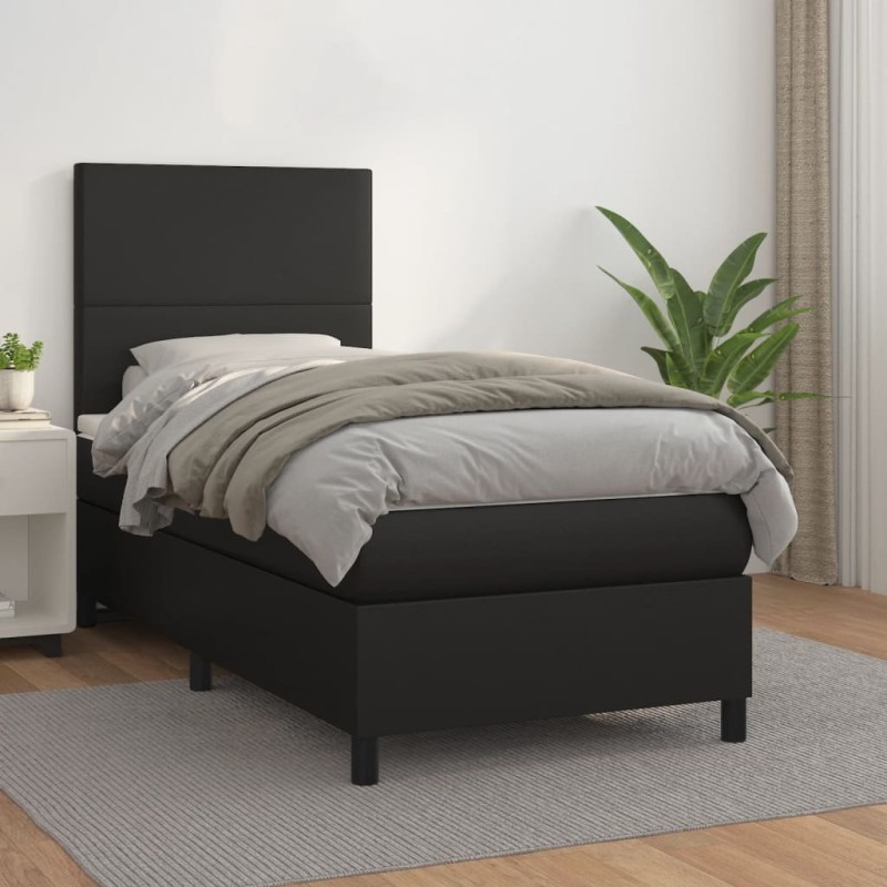 vidaXL Cama box spring con colchón cuero sintético negro 80x200 cm vidaXL Cama box spring con colchón cuero sintético negro 80x200 cm