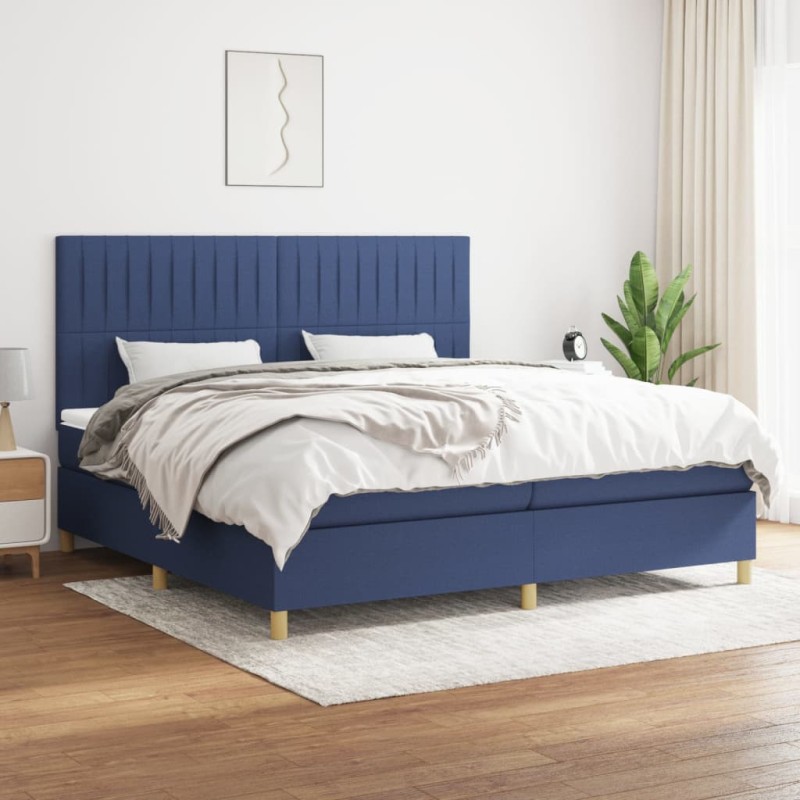 vidaXL Cama box spring con colchón tela azul 200x200 cm