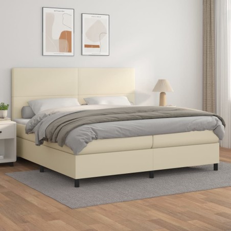 vidaXL Cama box spring con colchón cuero sintético crema 200x200 cm