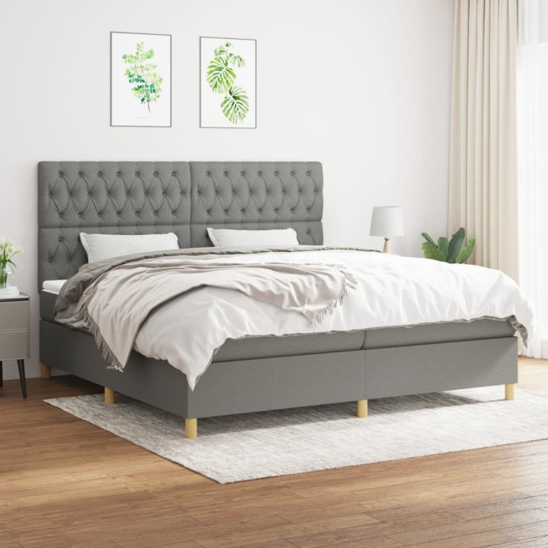 vidaXL Cama box spring con colchón tela gris oscuro 200x200 cm vidaXL Cama box spring con colchón tela gris oscuro 200x200 cm
