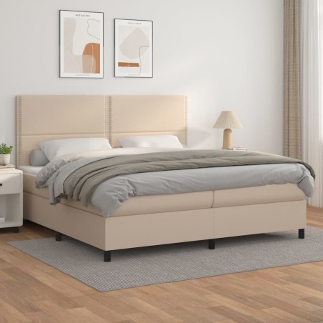 vidaXL Cama box spring con colchón cuero sintético capuchino 200x200cm