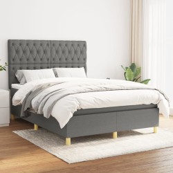 vidaXL Cama box spring con colchón tela gris oscuro 140x200 cm
