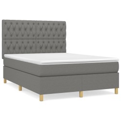 vidaXL Cama box spring con colchón tela gris oscuro 140x200 cm