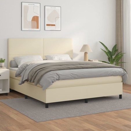 vidaXL Cama box spring con colchón cuero sintético crema 180x200 cm