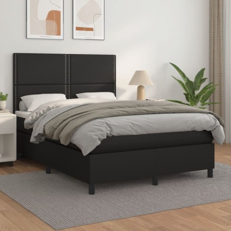 vidaXL Cama box spring con colchón cuero sintético negro 140x190 cm