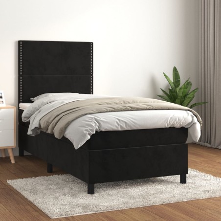 vidaXL Cama box spring con colchón terciopelo negro 80x200 cm