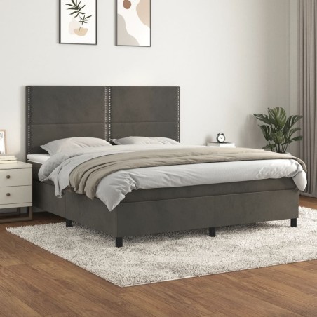 vidaXL Cama box spring con colchón terciopelo gris oscuro 180x200 cm