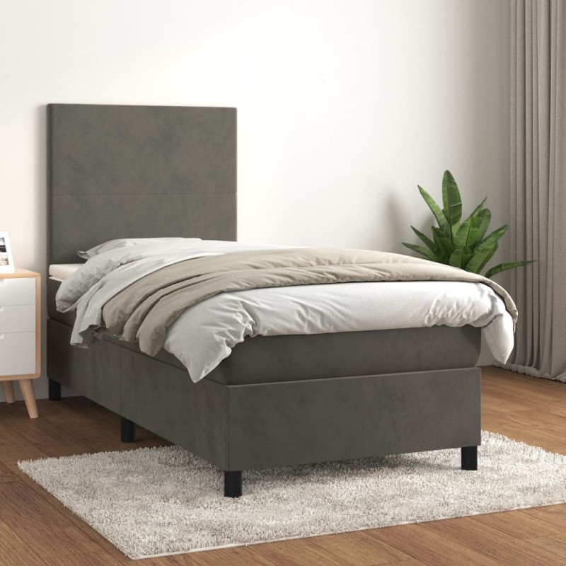 vidaXL Cama box spring con colchón terciopelo gris oscuro 100x200 cm vidaXL Cama box spring con colchón terciopelo gris oscuro 100x200 cm