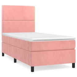 vidaXL Cama box spring con colchón terciopelo rosa 90x200 cm
