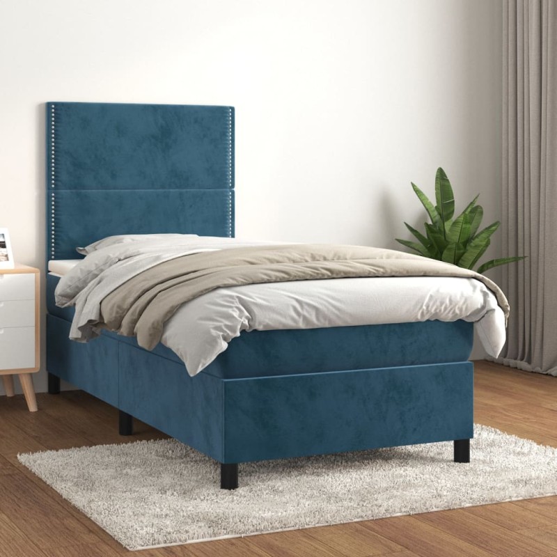 vidaXL Cama box spring con colchón terciopelo azul oscuro 80x200 cm vidaXL Cama box spring con colchón terciopelo azul oscuro 80x200 cm