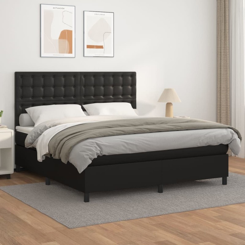 vidaXL Cama box spring con colchón cuero sintético negro 180x200 cm vidaXL Cama box spring con colchón cuero sintético negro 180x200 cm