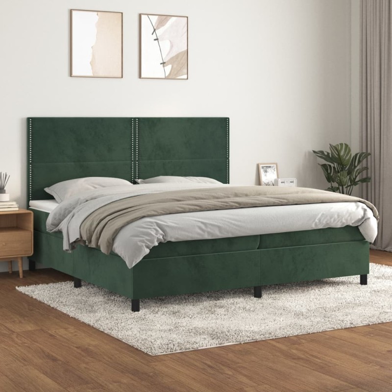 vidaXL Cama box spring con colchón terciopelo verde oscuro 200x200 cm vidaXL Cama box spring con colchón terciopelo verde oscuro 200x200 cm
