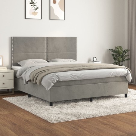vidaXL Cama box spring con colchón terciopelo gris claro 160x200 cm