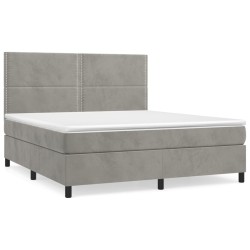 vidaXL Cama box spring con colchón terciopelo gris claro 160x200 cm