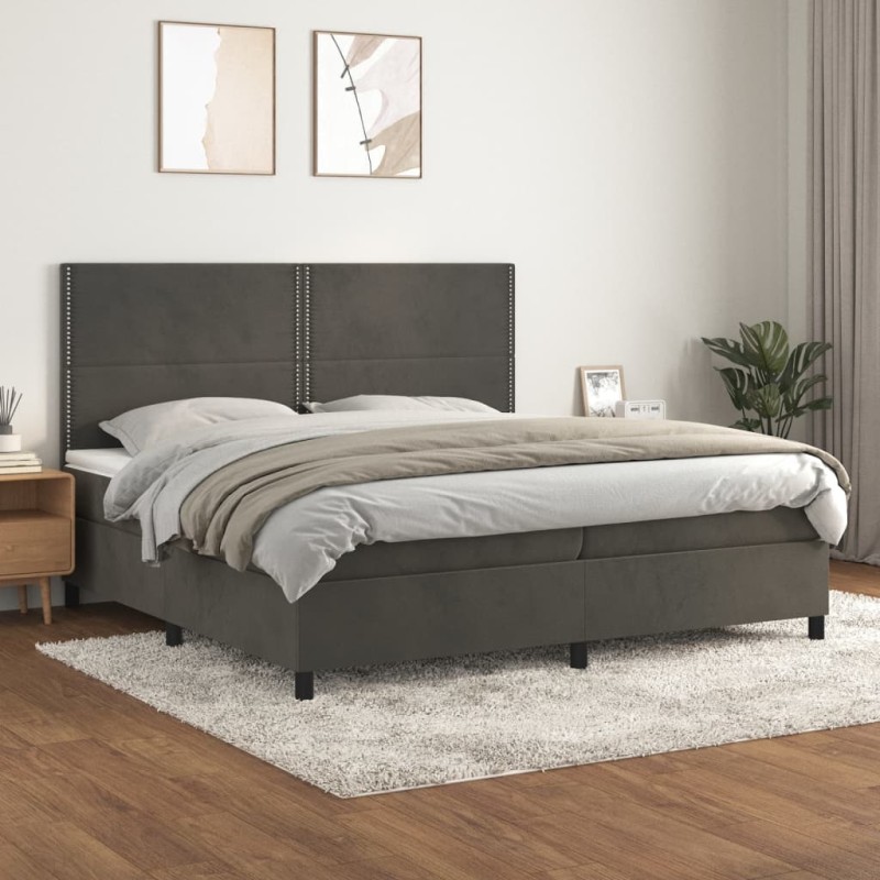vidaXL Cama box spring con colchón terciopelo gris oscuro 200x200 cm vidaXL Cama box spring con colchón terciopelo gris oscuro 200x200 cm
