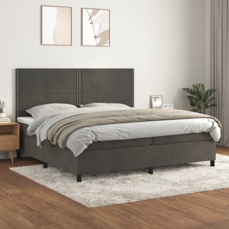 vidaXL Cama box spring con colchón terciopelo gris oscuro 200x200 cm