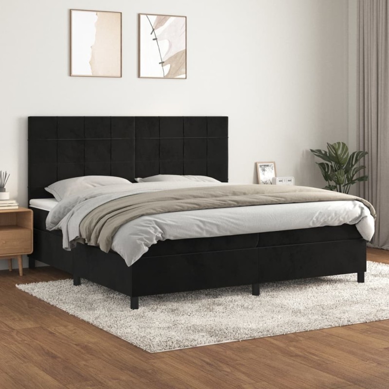 vidaXL Cama box spring con colchón terciopelo negro 200x200 cm vidaXL Cama box spring con colchón terciopelo negro 200x200 cm