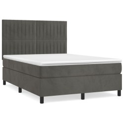 vidaXL Cama box spring con colchón terciopelo gris oscuro 140x190 cm