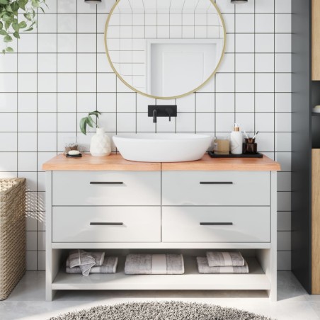 vidaXL Encimera baño madera maciza tratada marrón claro 140x40x(2-4)cm