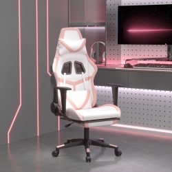 vidaXL Silla gaming con reposapiés cuero sintético blanco y rosa