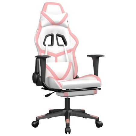 vidaXL Silla gaming con reposapiés cuero sintético blanco y rosa