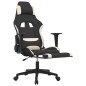 vidaXL Silla gaming con reposapiés tela crema y negro vidaXL Silla gaming con reposapiés tela crema y negro