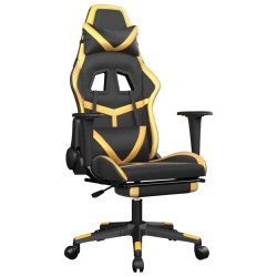 vidaXL Silla gaming con reposapiés cuero sintético negro dorado