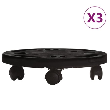 vidaXL Soporte con ruedas para plantas 3 uds negro diámetro 30cm 170kg