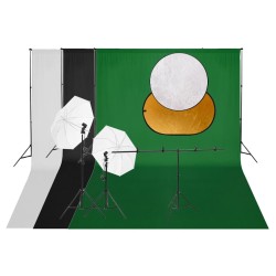 vidaXL Kit de estudio fotográfico con set de luces, fondo y reflector