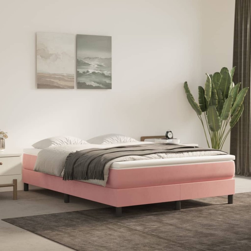 vidaXL Cama box spring con colchón terciopelo rosa 140x190 cm