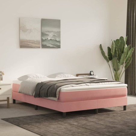 vidaXL Cama box spring con colchón terciopelo rosa 140x190 cm