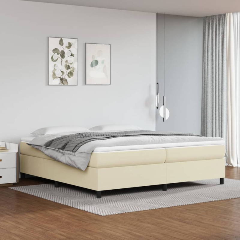 vidaXL Cama box spring con colchón cuero sintético crema 200x200 cm vidaXL Cama box spring con colchón cuero sintético crema 200x200 cm