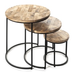 Rousseau Juego de mesas auxiliares Leo 3 piezas madera de magnolia